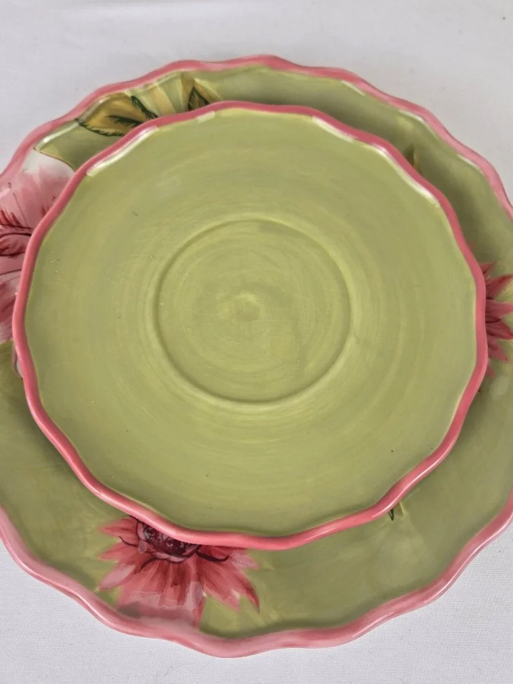 April Cornell Pink Flower Set 2 Snack Plates, Cup & Saucer, Creamer Contemporary